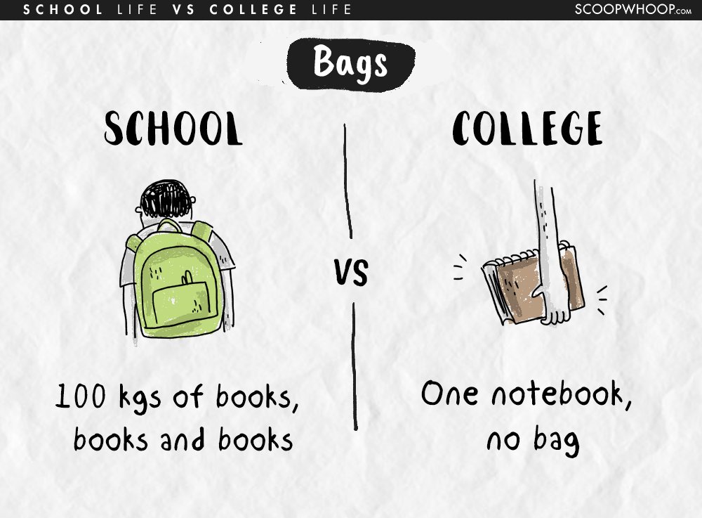 School between. Differences between School and University. Difference between High School and University. School Life and student Life between differents.