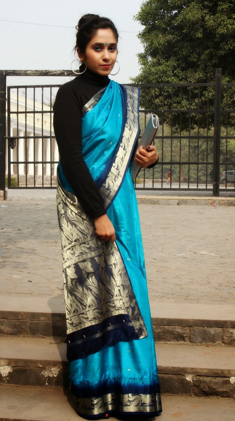 sweater on saree