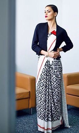 Saree with outlet cardigan