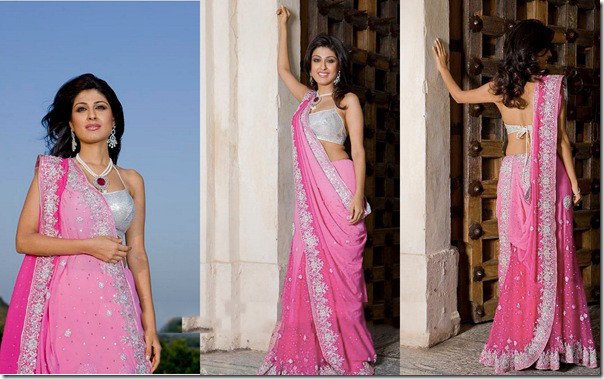 heavy work saree draping