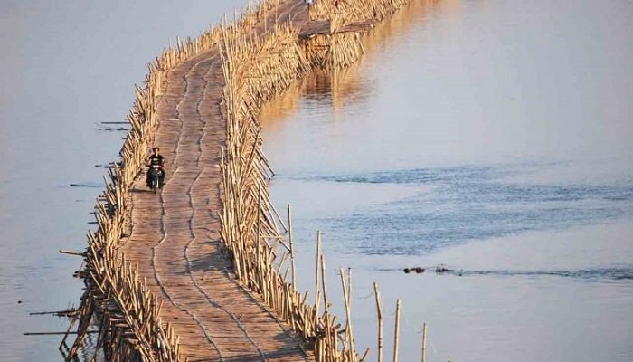 A unique bridge, which is broken in the rainy season and built again in the summer