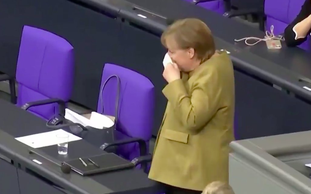 Angela Merkel Forgetting Her Mask At The Parliament Is Literally Every